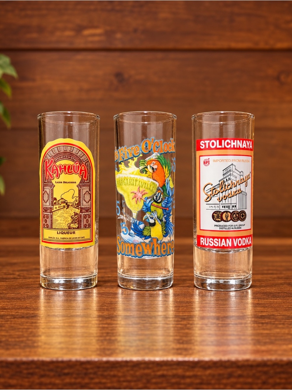 Kahlúa, Stolichnaya & It’s 5 O’Clock Somewhere Barware Set of 3 Shot Glasses